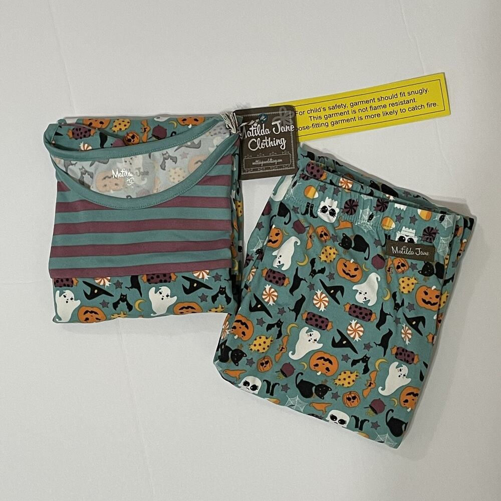 Matilda Jane Pajama Set HALLOWEEN FRIGHT NIGHT Girls Size 12 Purple Green NEW - Picture 4 of 12